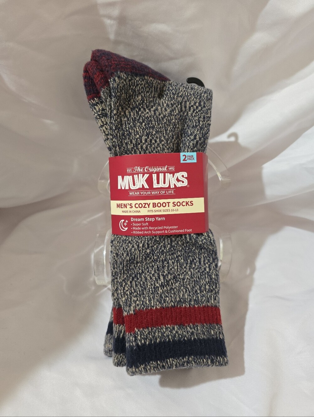 NWT Muk Luks Men's 2 Pair Cozy Boot Socks Dream Step Yarn Super Soft Cushioned